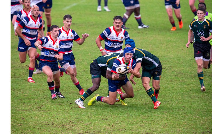 ’n Rugbywedstryd aan die gang. 