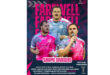 Rugby farewell poster featuring three players in pink jerseys with serious expressions. Bold pink "Farewell" text in background. Emotional and celebratory tone.
