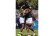 Rugbyspelers vier drie.