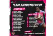 Alt text: "Rugby team announcement poster for the Airlink Pumas featuring the Starting XV and Nuke Squad with player names and positions. Image shows a player in pink and grey uniform holding a rugby ball. Coaches listed as Jimmy Stonehouse and Corne Steenkamp. Dynamic design with a bold, sporty vibe."