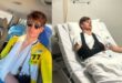 The boy in a hospital bed.