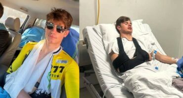 The boy in a hospital bed.