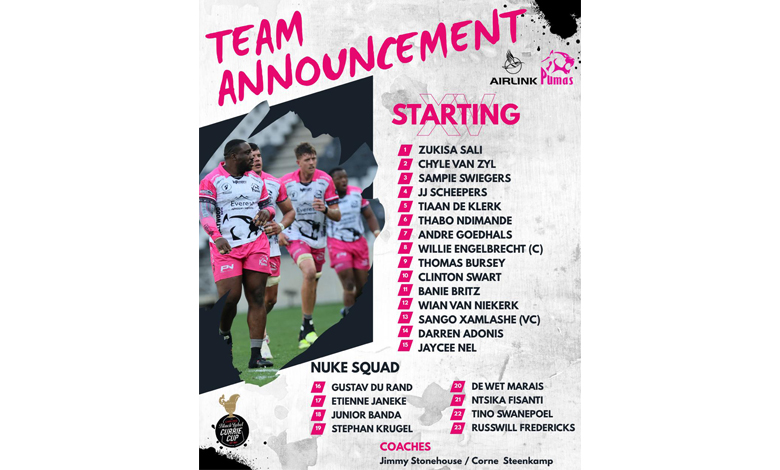 Rugby team announcement flyer displaying team logo, roster, and season schedule information.