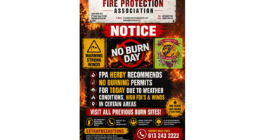 Poster promoting fire safety, featuring the Fire Protection Association logo and key fire prevention tips
