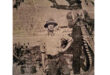 Two men stand beside a large tree in an old photograph, showcasing their attire and the natural surroundings. The one is holding a dead crocodile.