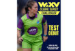 A woman in green attire holds a ball, accompanied by the text "test debut" above her.