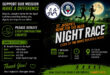 Flyer promoting a night race event, featuring details on date, time, and location with a dark, vibrant design.