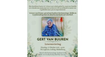 Die uitnodiging na die diens van Gert van Buuren.