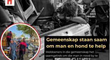 Ermelo-inwoners help ’n man en sy hond Lucy om hul besittings op ’n vragmotor te laai vir ’n moontlike nuwe begin by Mooihawens.