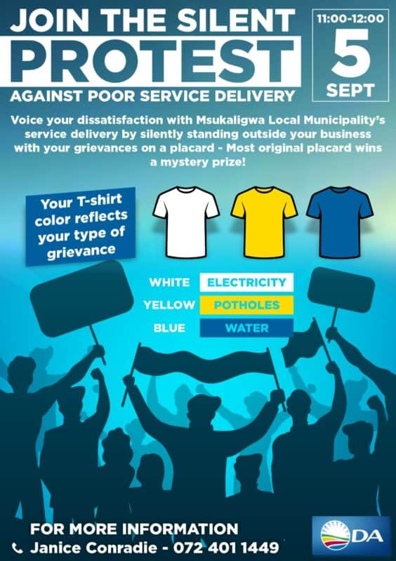 Poster calling Ermelo residents to join a silent protest against poor service delivery on 5 September.