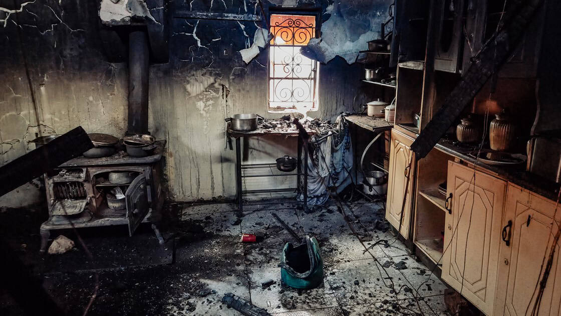 Burnt kitchen inside the Vilakazi family home on Mthambama Street in Wesselton.