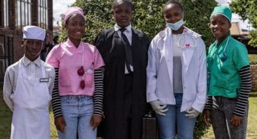 Bashele Primary learners Sisanda Nhlabathi, Sibeko Thando, Nqubeko Zulu, Phiwokuhle Khumalo and Noluthando Sibeko dressed for Career Day.