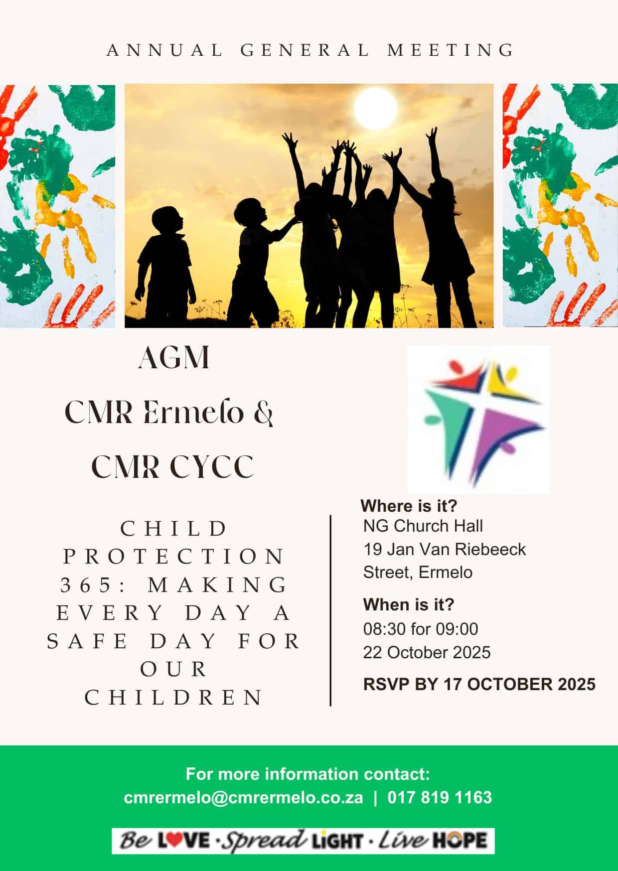 Digital flyer with details of the Ermelo CMR annual general meeting on 22 October.
