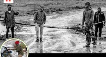 Members of the Nkabinde family manning their makeshift toll gate on the Chrissiesmeer–Carolina detour.