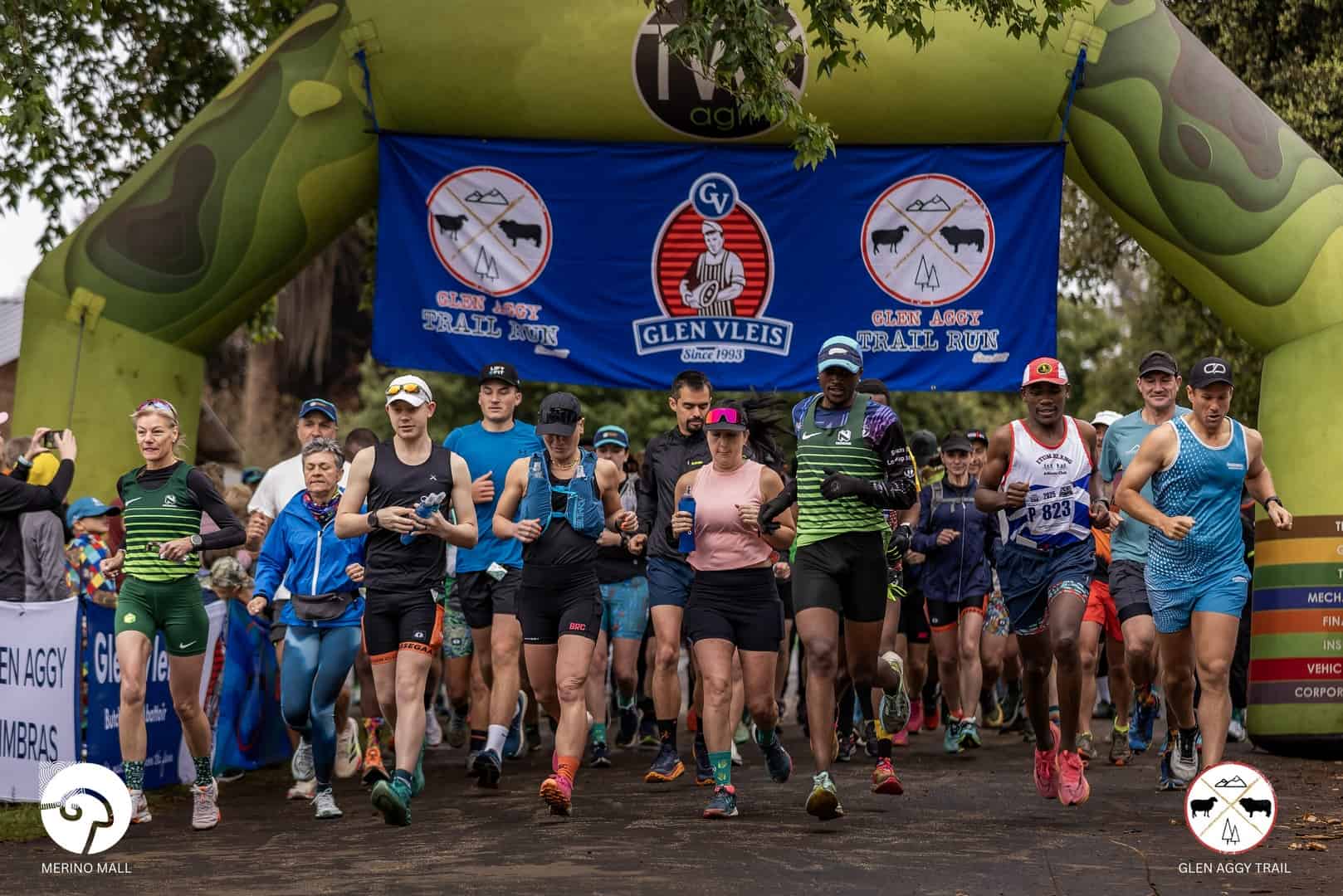 Runners set off at the start of the 23km race during the Glen Aggy Trail Run in Amsterdam.