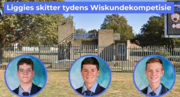 Ligbron Akademie in die agtergrond met drie top wiskundeleerders – Lewellyn Ludike, Jerome Krause en William Clark – in sirkelraampies vooraan