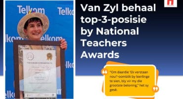 Lenie van Zyl ontvang haar derde plek-toekenning vir uitnemendheid in wiskunde by die National Teachers Awards by Birchwood Hotel.