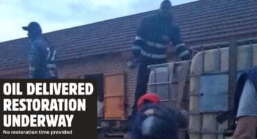 Truck carrying transformer oil arrives at Ermelo substation to assist with power restoration.