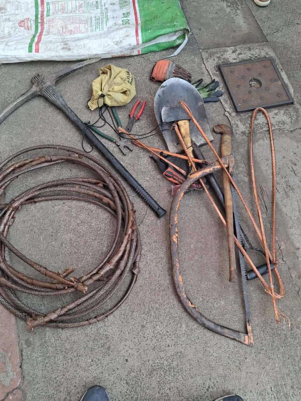 Tools allegedly used by the suspects during an attempted cable theft in Wesselton.