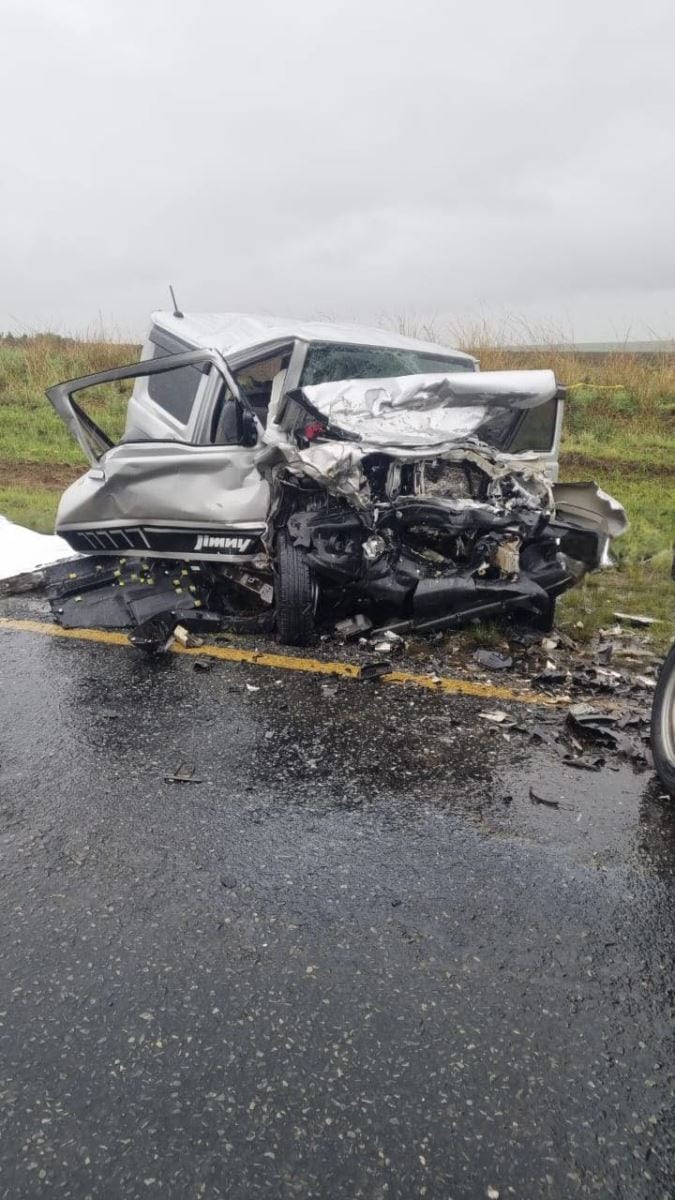 Damaged sedan involved in the fatal head-on collision on the R38 between Hendrina and Carolina.