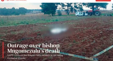 Blurred image of Bishop Fetjie Virginia Mngomezulu on the farm near Ermelo where she tragically died, showing her presence in the rural setting.