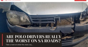 Damaged front of a Volkswagen Polo after a collision, highlighting the question of driver safety in South Africa.
