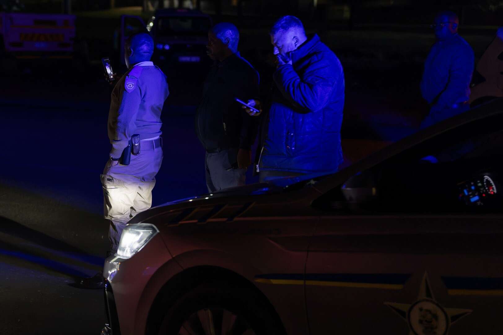 Tow truck operator Johan Laubscher arrives at an accident scene in Ermelo, assessing the situation.