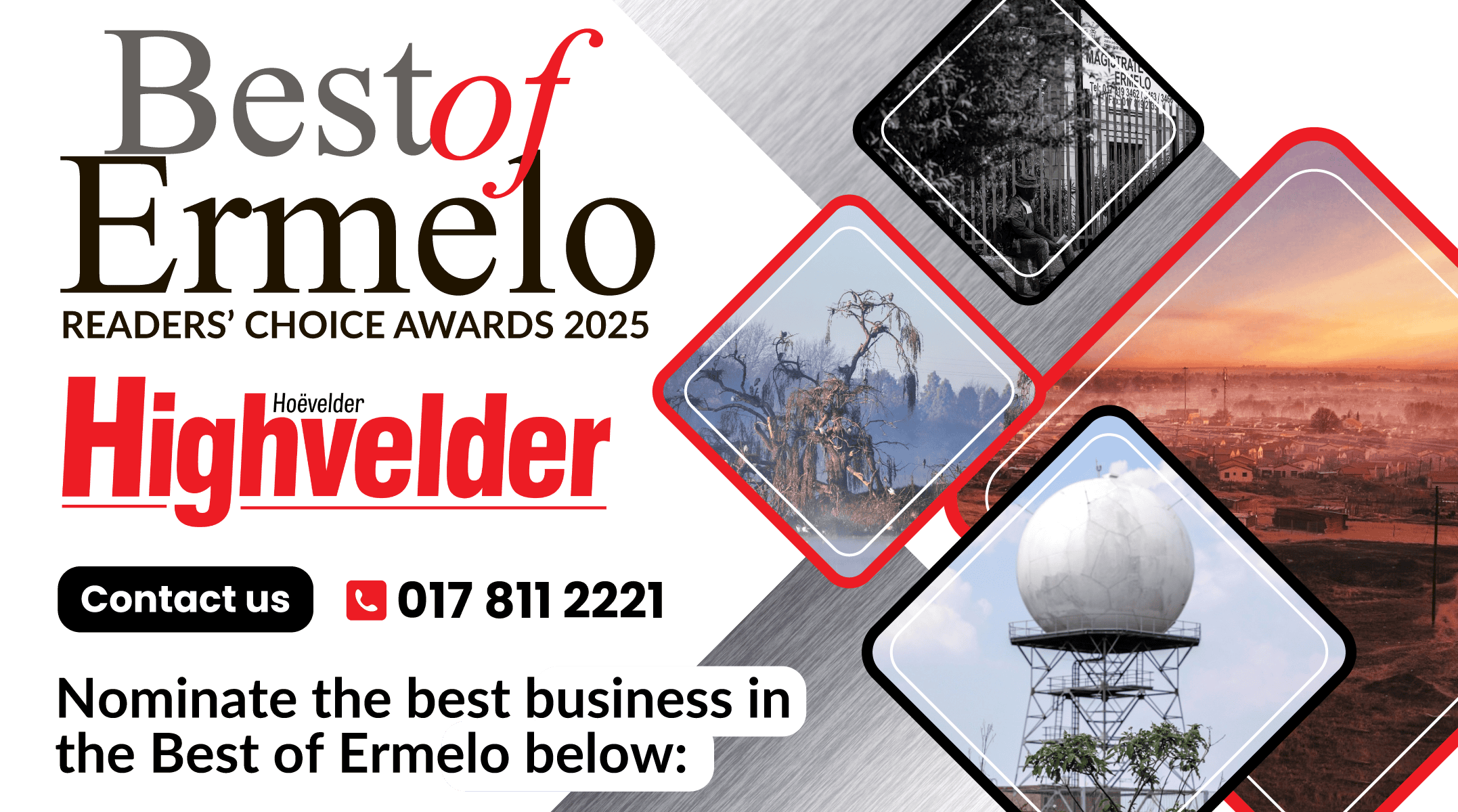 Logo of the Best of Ermelo Readers’ Choice Awards with an announcement of Ermelo’s first readers’ awards.