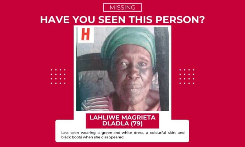 Portrait of missing 79-year-old woman Lahliwe Magrieta Dladla, as supplied by SAPS.