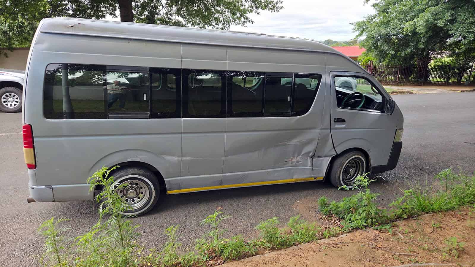 Damage to a minibus taxi following a collision at the corner of Little and Border Street in Ermelo.