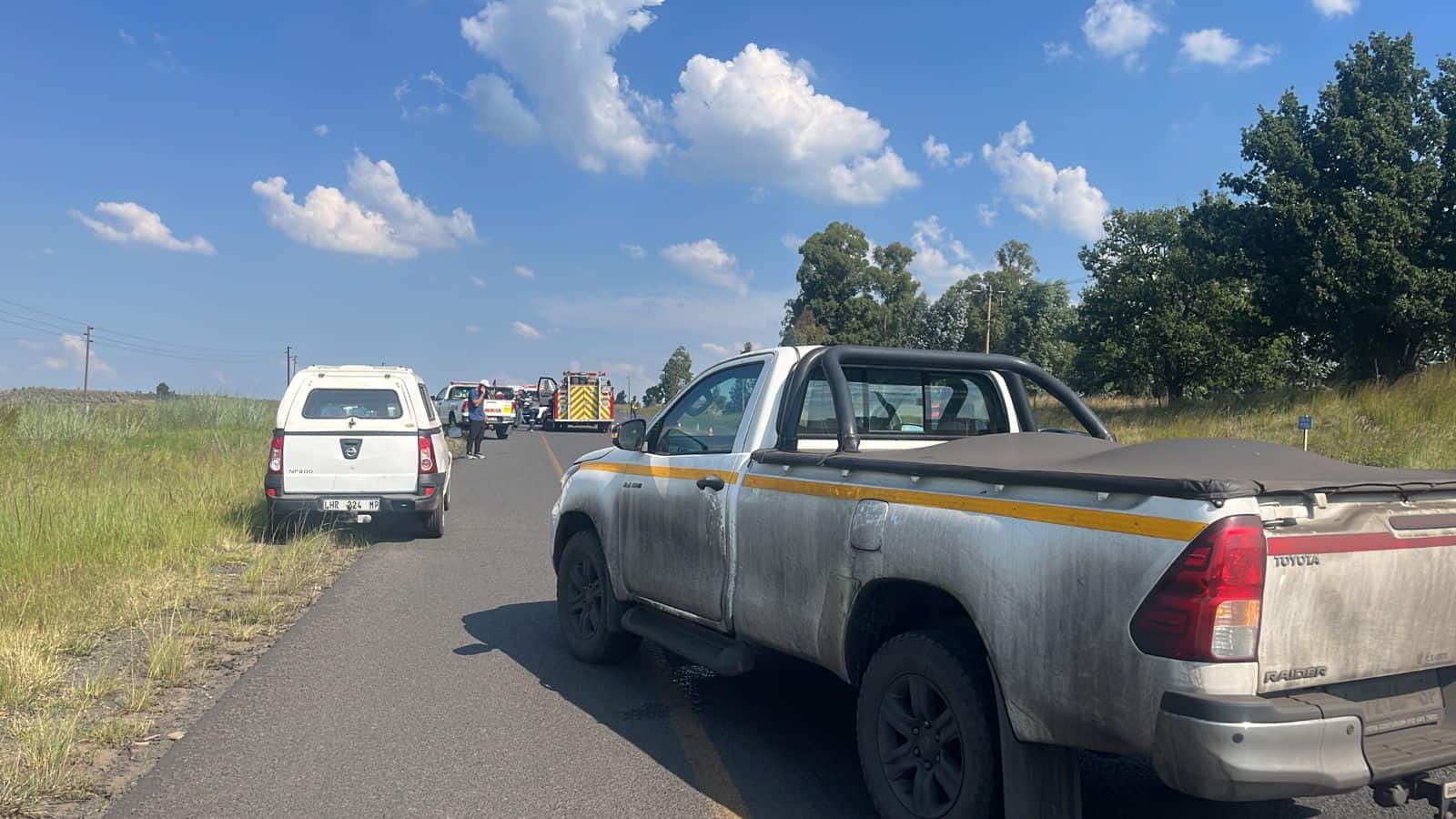 Emergency services and traffic officials managing an accident scene on the N2 near Camden Power Station with traffic disruptions visible.