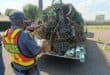 Police officer pulls over vehicle at roadside checkpoint in Mpumalanga