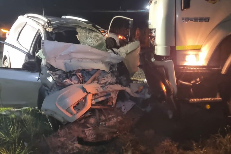 Crash scene on the R23 after collision between sedan and truck