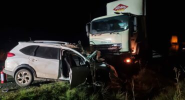 Aftermath of a fatal head-on collision between a sedan and truck on the R23