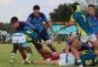 Rugbyspelers van Ligbron en Secunda in aksie.