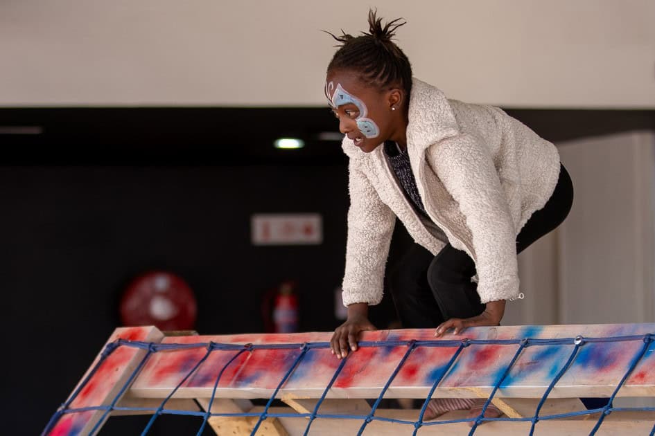 Young child completing obstacle course at Ermelo Toyota Legend Fest
