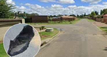 Deep pothole at the T-junction near Netherland Park Secondary School.