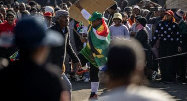 Protesters gather at the intersection of De Jager and Naudé streets in Ermelo on June 10.