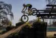 Anro Bekker rides over the bridge obstacle during the TWK XCO mountain biking event at Ligbron Akademie in Ermelo.