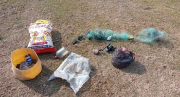 Confiscated illegal gillnet and fishing equipment recovered near Lake Chrissiesmeer.