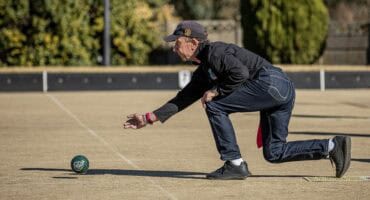 Ralph Griffiths of Monte Sole delivers a bowl during the annual MOTH Bowls Tournament in Ermelo.