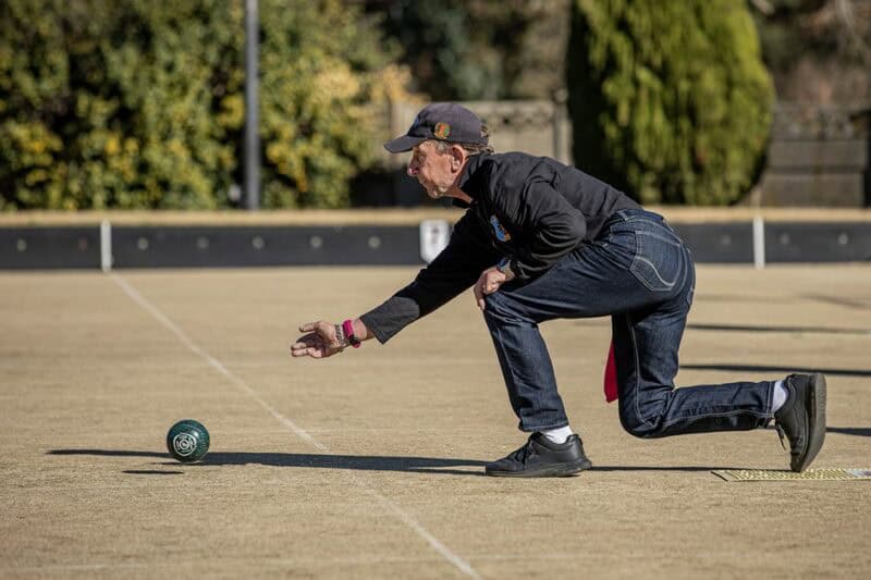 Ralph Griffiths of Monte Sole delivers a bowl during the annual MOTH Bowls Tournament in Ermelo.