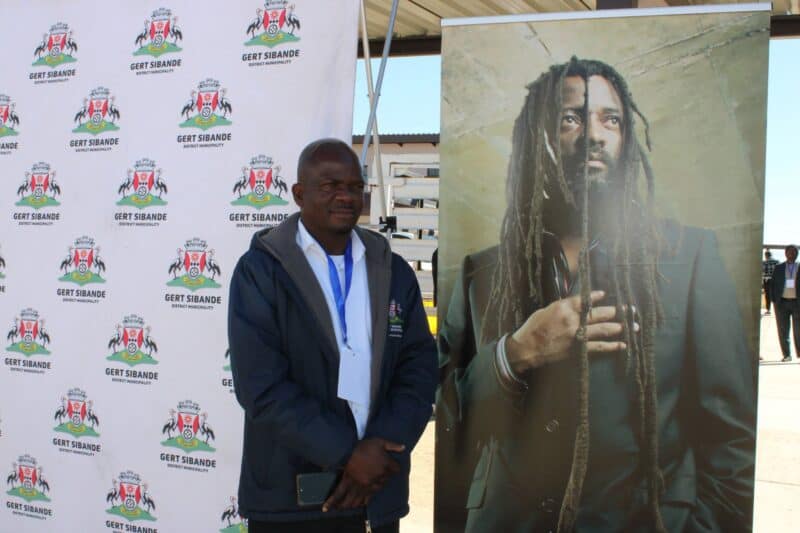 Portrait of late South African reggae icon Lucky Dube displayed at school handover