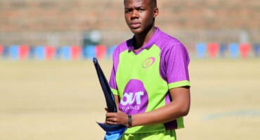 Grade 11 learner Vuyani Khumalo officiating a rugby match as a young referee.