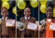 Ermelo English Primary School spelling bee champions Candice Maseko, Rethabile Ramushu and Boikano Magakwe holding their awards and certificates.