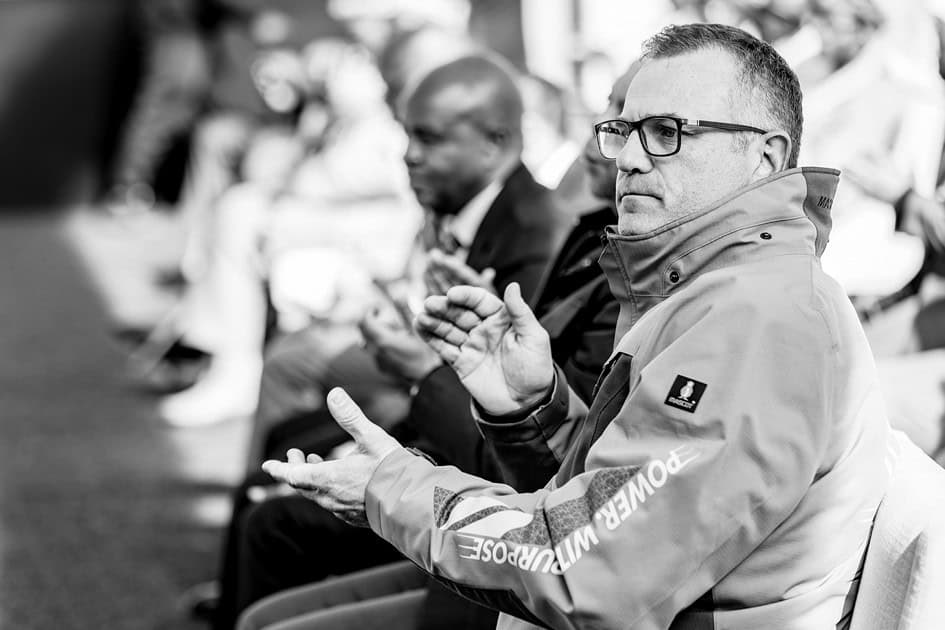 Seriti Green CEO Peter Venn applauds during the official launch of the Ummbila Emoyeni Wind Farm near Bethal.