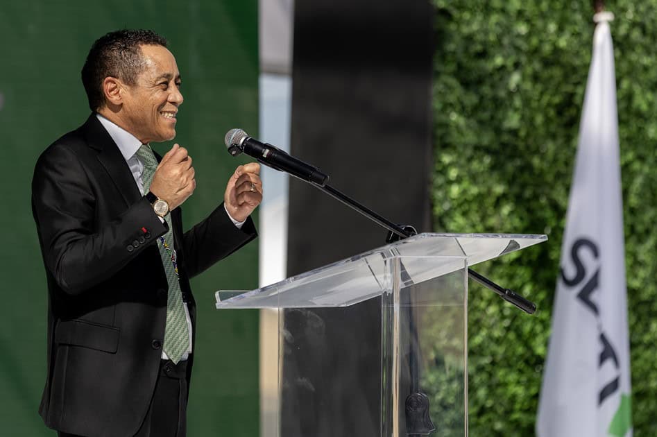 Seriti Green chairman Mike Teke addresses guests during the official launch of the Ummbila Emoyeni Wind Farm near Bethal.