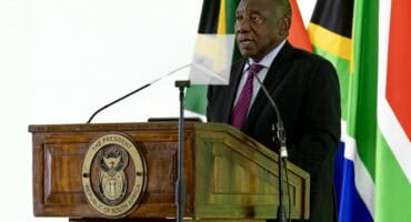 President Cyril Ramaphosa addresses guests during the Ummbila Emoyeni Wind Farm launch near Bethal.