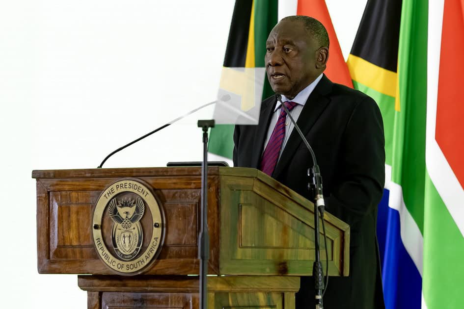 President Cyril Ramaphosa addresses guests during the Ummbila Emoyeni Wind Farm launch near Bethal.