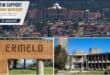 Collage featuring recognisable Ermelo landmarks, including the Gert Sibande District Municipality building, the Ermelo skyline and the town's entrance sign.